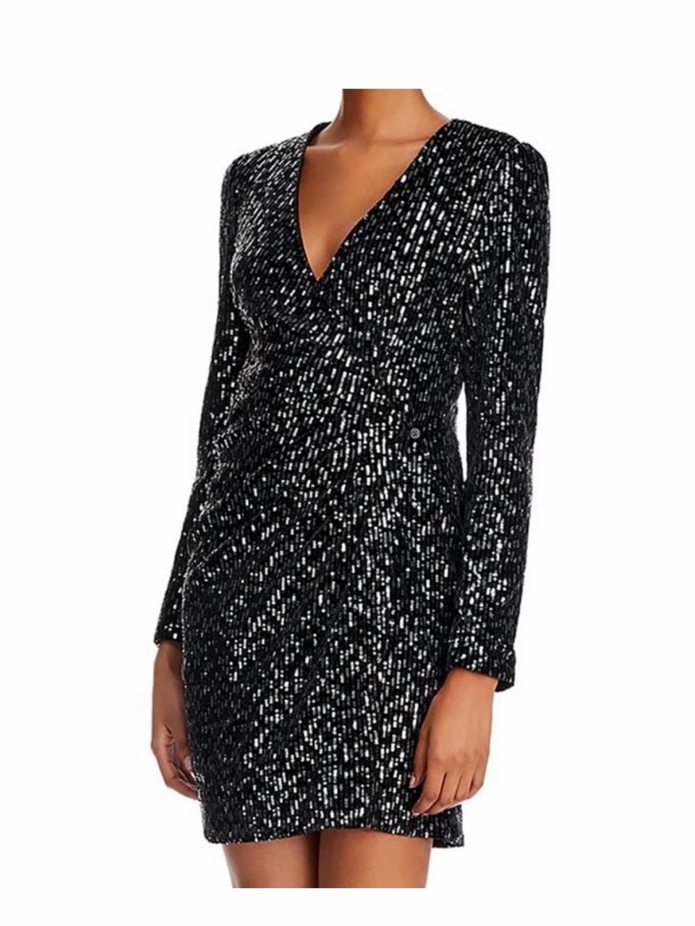One Pretty Thing OPT Candlelight Black Sequin Wrap Mini Dress M NWT